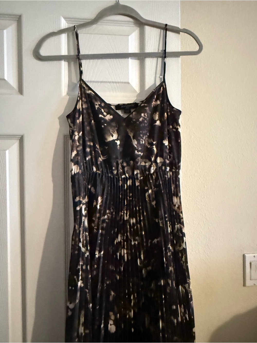 All Saints Black and Cream Printed Spaghetti-Strap Maxi Dress